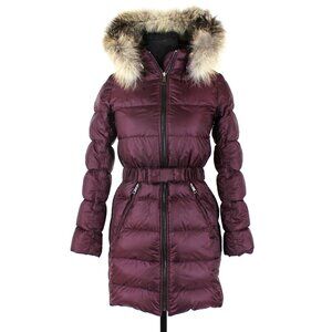 Burberry Children Janie Burgundy Fox Fur Trim Hooded Down Puffer Coat Girls 12Y